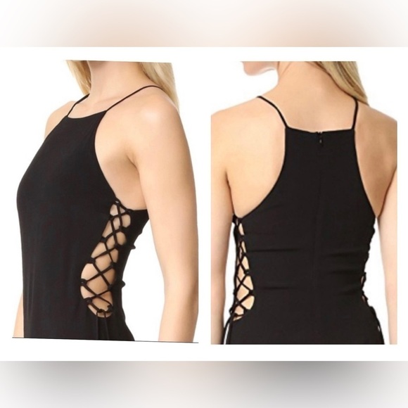 Bec & Bridge High Neck Sleeveless Side Lace Up Midi Dress in Black Sz2 - Picture 1 of 13